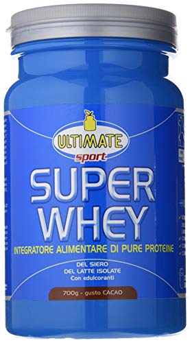 Super Whey - Proteine Del Siero Del Latte Isolate E Microfiltrate – Whey purissime - Integratore Di Proteine con Leucina. Vitamine B2,B6 ed enzimi – Gusto Cacao – 700 g – Ultimate Italia