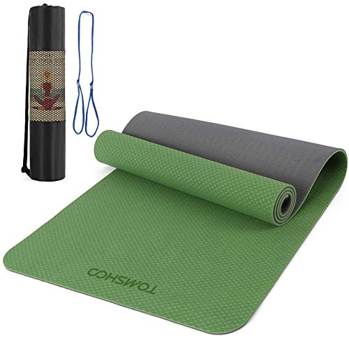 TOMSHOO Tappetino da Yoga TPE Antiscivolo Tappetino da Allenamento Portatile Pieghevole Fitness Pilates Tappeto da Ginnastica con Tracolla e Custodia 183 * 61 * 0.8cm