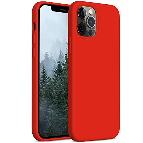 YATWIN Compatibile con iPhone 12 Cover 6,1'', Compatibile con iPhone 12 PRO Cover Silicone Liquido, Protezione Completa del Corpo con Fodera in Microfibra, Rosso