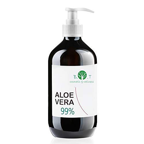 Gel di Aloe Vera Fresca 99% 500 ml. Doposole, Antibatterico, Antisettico, Idratante, Dopobarba. Aiuta in caso di Prurito del Cuoio Capelluto, Forfora, Acne, Cicatrici, Pelle Secca