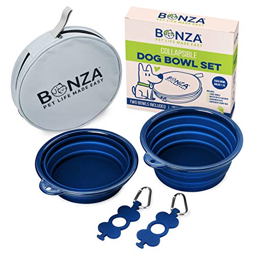 Bonza Ciotole per cani pieghevoli, pacco doppio, 5 tazze, diametro 18 cm, ciotole per cani portatili per animali di grandie piccole dimensioni, resistenti, a tenuta stagna, Sicure per cibo