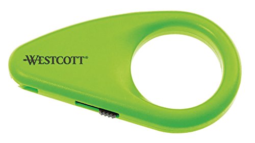 Westcott E-16473 00 Mini coltello per cartone con lame di sicurezza in ceramica, e protezione lame integrata, verde