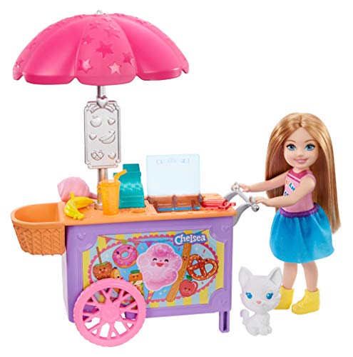 Barbie- Club Chelsea, Playset Carretto degli Snack con Bambola Bionda, Gattino e Accessori Giocattolo per Bambini 3+ Anni, GHV76