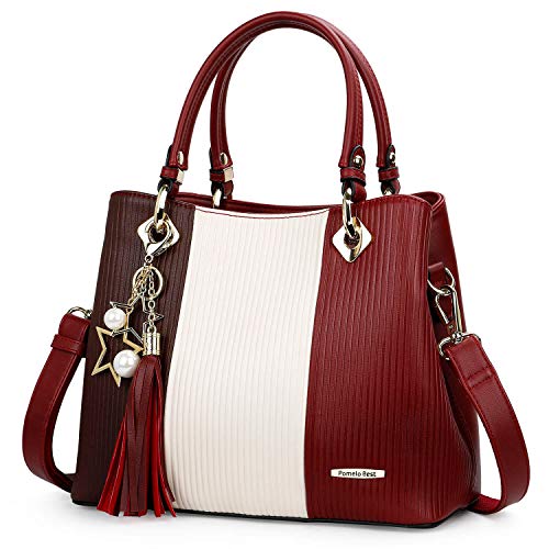 Pomelo Best Borsa a mano Donne Pelle Spalla Tracolla Tote Frangia in PU con Decorazione oro, Rosso