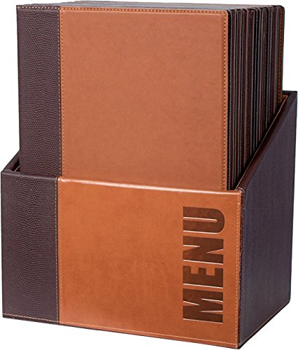 Securit Menu- Box con 20 menu in formato A4 marrone chiaro Trendy con 1 inserto doppio