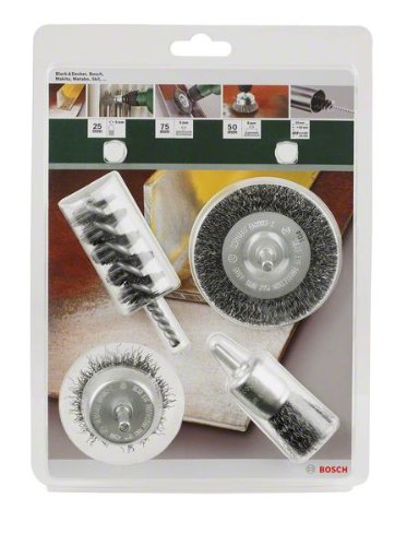 Bosch 2609256553 - Set di 4 spazzole: spazzola circolare/spazzola a pennello/spazzola cilindrica/spazzola a disco, innesto da 6 mm