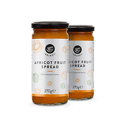 Marchio Amazon - Happy Belly, marmellata all’albicocca, solo frutta selezionata, 100% frutta, 2 confezioni da 270 g