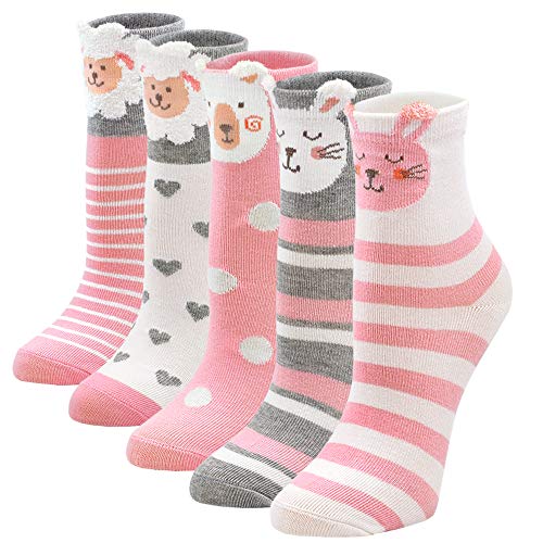 LOFIR Calzini Divertenti in Cotone per Bambina Calzini con Animali, Calze Glitter Bambina Calze Antiscivolo, Calze Novità Crew Caviglia Calze, Taglia 24-29, 5 paia