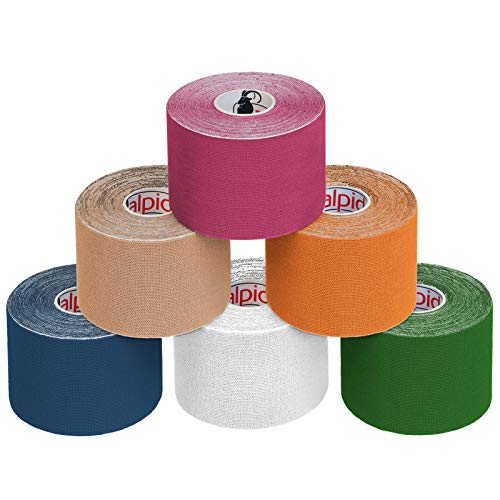 ALPIDEX 6 Rotoli Nastro Kinesiologico 5 m x 5,0 cm E-Book Esempi Applicazione Tape Kinesiologico Muscolare Cerotto, Colore:misto