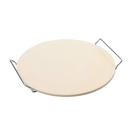 Point-Virgule - Pietra per pizza da forno con supporto in metallo per servire, accessorio per barbecue, diametro 34 cm