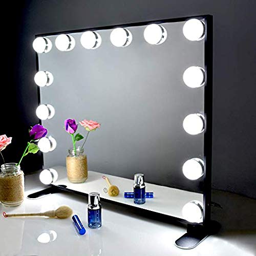 BEAUTME Mirror Makeup Hollywood con luci a LED, Touch Control Large Vanity Mirror, alluminio Frame Table o Wall Mirror(nero)