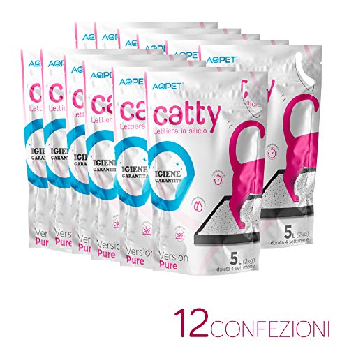 Funhobby Italia Srl 12 Confezioni Lettiera al silicio silice per Gatti Gatto Catty Sabbia Assorbente 5lt - 60 Litri
