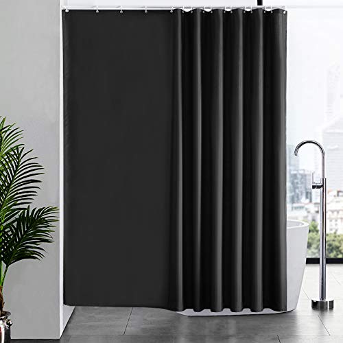 Furlinic Tende Doccia Anti-Muffa Tessuto in Poliestere, Grande Tende Doccia Impermeabile &Lavabile,Tenda Vasca da Bagno con 16 Ganci Tenda Doccia Nero-240x200cm.