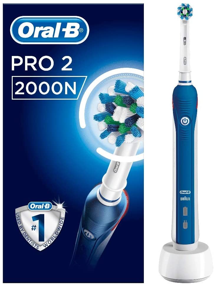 Oral-B Pro 2 2000 Spazzolino Elettrico Ricaricabile, 1 Spazzolino con Sensore di Pressione dello Spazzolamento Visibile, 1 Testina