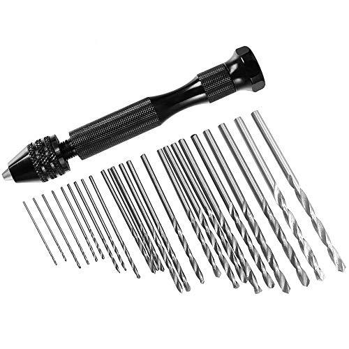 Finegood 25 pz pin Vise Hand drill bit, 24 pz micro mini Twist drill bit set (0.6 – 3 mm) con 1 PC pin Vise utensili rotanti per legno gioielli di plastica