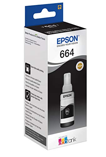 Epson Serie 664 EcoTank, Flaconi di Inchiostro Dye a 4 Colori, 70 ml, Nero, con Amazon Dash Replenishment Ready
