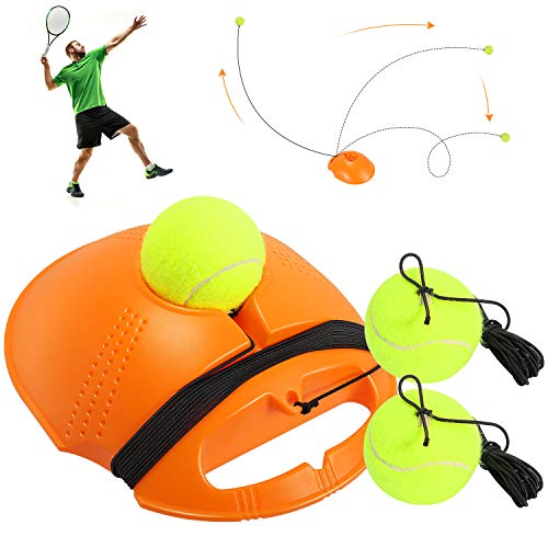 Fostoy Allenatore di Tennis, Strumento di Allenamento per Tennis Portatile di Auto Pratica con Corda Elastica e 3 Palline da Rimbalzo per Bambini Adulti Principianti, Verde (Orange)