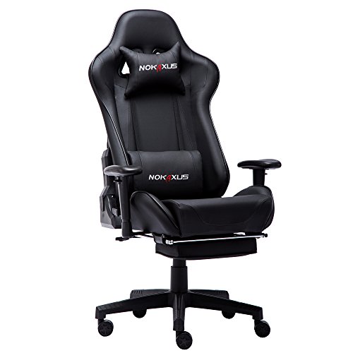 NOKAXUS - Sedia da Gioco Schienale Alto ed ergonomico Cuscino Lombare con Massaggio (Yk-6008-black)