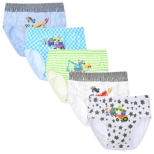 RAISEVERN Intimo Bambino Dinosaur Truck Pattern Baby Slip Boxer Slip Pantaloncini 5 Pezzi Bambini Mutande di Cotone 2-13 Anni