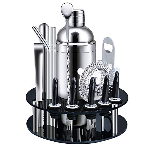 X-cosrack Set Cocktail,Strumenti della Barra dell'agitatore di Cocktail dell'Acciaio Inossidabile di 18 Pezzi,con Espositore Rotante,Kit Bartending Premium per Casa, Bar, Viaggi e Feste all'aperto