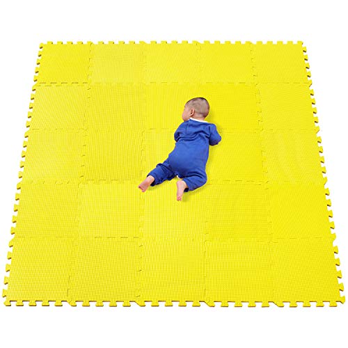 qqpp Tappeto Bambini Puzzle con Certificato CE in Morbido Gomma Eva | Tappeti da Gioco per Bambina | Tatami. 25 Pezzi (30*30*1cm), Giallo. QQC-Eb25N