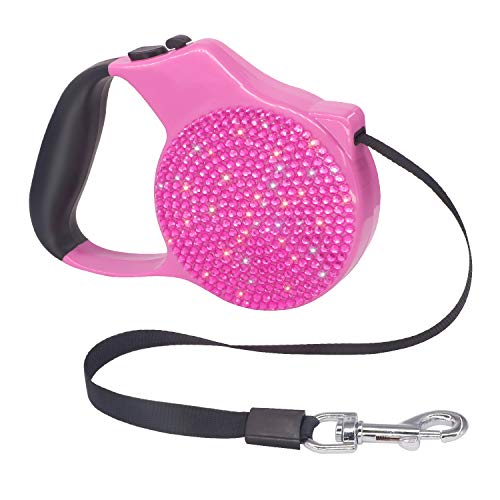 Soleebee Bling Strass 5M Guinzagli Retrattile per Cani, con Cinturino in Nylon Resistente Alla Cinturina, con Blocco Freno/Pulsante, Guinzagli base per Cani di Piccola Taglia Fino a 15 kg (Rosa caldo)