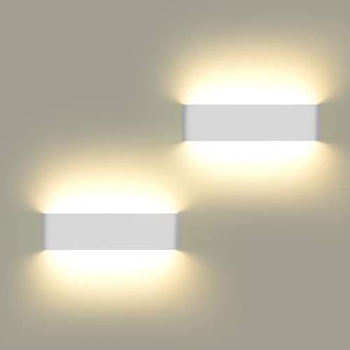 2 Pezzi Lampada da Parete 12W Bianco Caldo LED Applique da Parete con Stile Moderno,Up Down Interni Lampada a Muro per Decorazione in Alluminio, Perfetto per Soggiorno Corridoio Bagno Scale