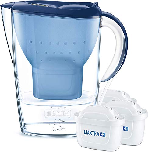 BRITA Marella Confezione base Caraffa con filtro acqua , include 3 MAXTRA +, Blue - Fridge fit