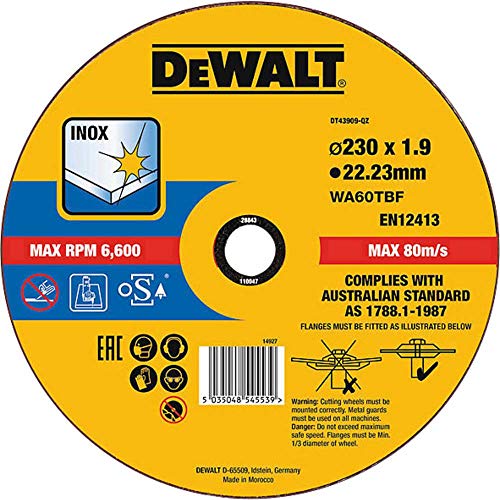 DeWalt Dt43909-Qz Disco Da Taglio Acciaio Inox, 230 x 1.9