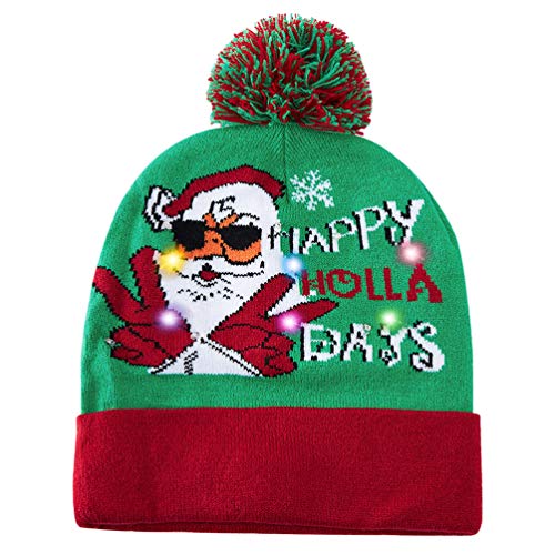 AIDEAONE Christmas Light Up Hat novità Divertente Cappello Babbo Natale Stampato Berretto Lampeggiante Cappellino Maglione da Neve Invernale Brutto Cappello Berretti