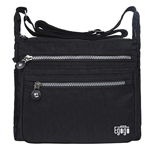 EGOGO donne borse a spalla borsa a tracolla muliti tasche borsetta E303-5 (Nero)