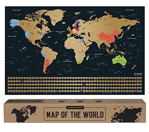 envami Mappa del Mondo da Grattare I 68 X 43 CM I Idee Regalo I mappamondo da grattare con Bandiere I Scratch off Map I Mappa da grattare I Cartina Mondo da grattare I Oro Inglese