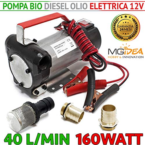 MGidea Pompa ASPIRAZIONE Diesel Olio TAGLIANDO Auto Moto Portatile TRAVASO 12V 160W 40L/MIN in Metallo