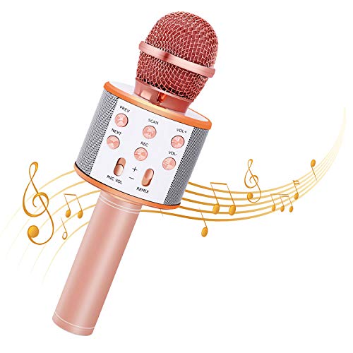 Bearbro Microfono Karaoke Bluetooth con Altoparlante,Portatile KTV Karaoke Player per Cantare, Funzione Eco, per Adulti e Bambini Compatibile con Android/PC or smartphone (Oro rosa)