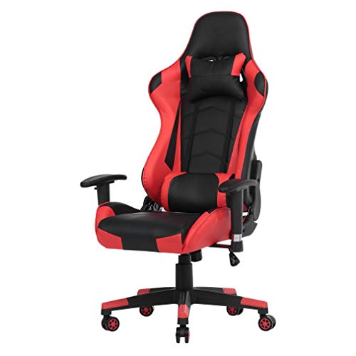 Krispich Sedia Gaming Ufficio da Scrivania Poltrona Ergonomica Sedie da Gaming Girevole con Rotelle, Altezza Regolabile e Supporto Lombare (Rosso)