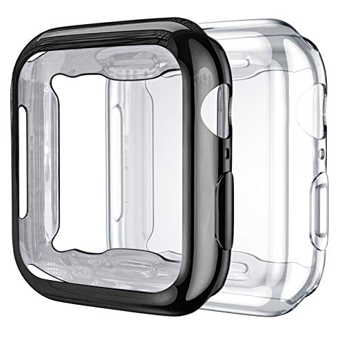Upeak Compatibile con Apple Watch Series SE/6/5/4 Custodia 40mm, 2 Pacchi Protettiva in Morbido TPU Compatibile con iWatch Series SE/6/5/4, Chiaro/Nero