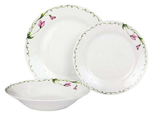 Dajar PRESILLA- Servizio da tavola, in porcellana, Bianco/rosa/verde, 43,5 x 10,5 x 23,8 cm, 18 Pezzi
