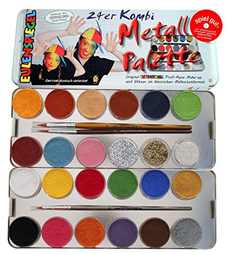Eulenspiegel 224205 - Palette di Trucchi in Metallo con 21 Colori opachi, 3 Glitterati e 3 pennelli