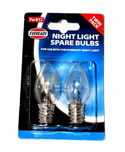 Eveready, confezione doppia di lampadine per uso quotidiano, luce notturna E12 (12 mm diametro del cavo), 7 w 220-240v CA, per uso con luci da notte quotidiane