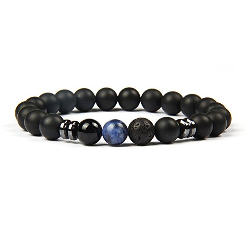 ® Bracciale con perle di lava nera o perle di onice (per uomini e donne) Bracciali di perle con una perla blu bracciale schiavo nero bracciale in smalto nero