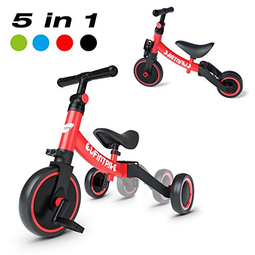 besrey Tricicli 5 in 1 Triciclo per Bambini / Triciclo Senza Pedali/ Bicicletta Senza Pedali ,Rosso, per Bambini da 1.5-4 Anni