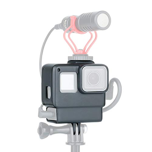 HAFOKO compatibile con Custodia Protettiva V2 Custodia Vlogging Supporto Gabbia Telaio con 3.5mm Microfono Adattatore Scarpa Fredda Compatibile per Hero 7 6 5, Accessori per Action Camera