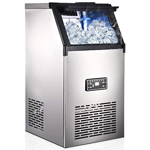 Ice Maker Macchina Commerciale 80kg / 24H 495W con Capacità Stoccaggio di 12kg 45 Vassoi del Ghiaccio Ice Cube Maker Macchina per ghiaccio in acciaio inox per Bar/Ristorante/Ufficio/Caffetteria