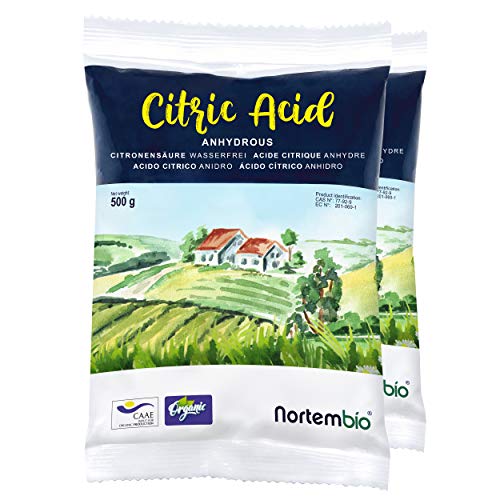 Nortembio Acido Citrico 1 kg (2x500g). Polvere Anidro, 100% Puro. per Produzione Biologica. E-Book Incluso.