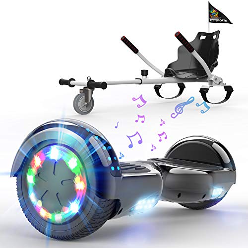 HITWAY Hoverboard Autobilanciato Scooter Elettrico da 6,5 Pollici, Hoverboard Elettrico Scooter con Hoverkart Go-Kart Costruito in luci a LED Bluetooth Speaker, Regalo di Natale per Bambini