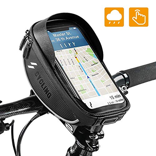 OUNDEAL Borsa Bici Manubrio, Borsa Bici Cellulare Impermeabile, Borsa Telaio Bici con TPU Touch Screen, Telaio Anteriore Borsa, Porta Cellulare Bici per 6.5 Pollici Telefono