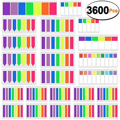 SIQUK 3600 Pezzi Segnapagina Marcatori Pagina Etichette adesive colorate Pagina Marker Flag Polka Dots and Stripes Tab Note Tab Bandiere indice fluorescente Tab, 24 set