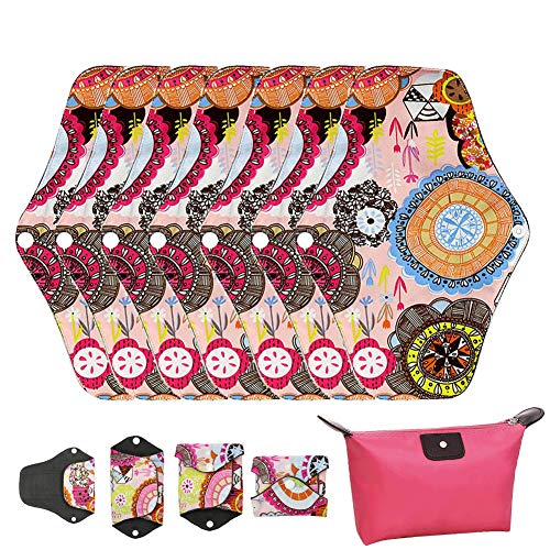 LIVEHITOP Assorbenti Igienici Lavabili - 7 Pezzi Panno Mestruale Riutilizzabili Salvaslip Bambù Carbone Cotone per Femmina Incontinenza Pannolino Post-partum con Borsa Regalo San Valentino