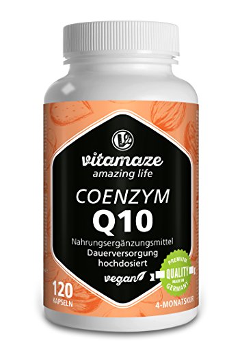 Vitamaze® Coenzima Q10 200 mg per Capsula Vegano, 120 Capsule per 4 Mesi, Ubiquinol con la Migliore Biodisponibilità, Integratore Alimentare senza Additivi non Necessari, Qualità Tedesca