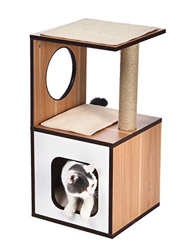 AmazonBasics - Albero per gatti in legno, con palo tiragraffi singolo, 38,1 x 38,1 x 71,12 cm